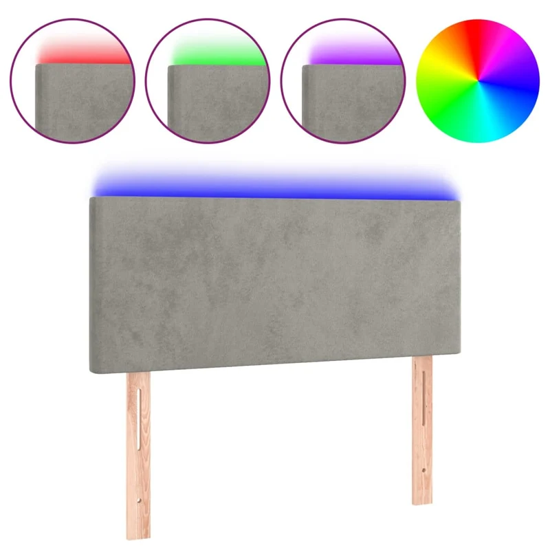 Tête de lit accessoire couchage chambre à coucher meuble à LED 90 x 5 x 78/88 cm tissu velours gris clair TDL0201233