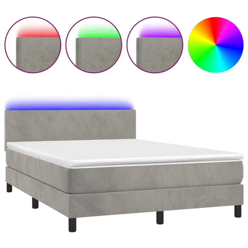 Cadre de lit LED avec sommier tête de lit matelas surmatelas 140x200 cm tissu velours gris clair TDL0207843