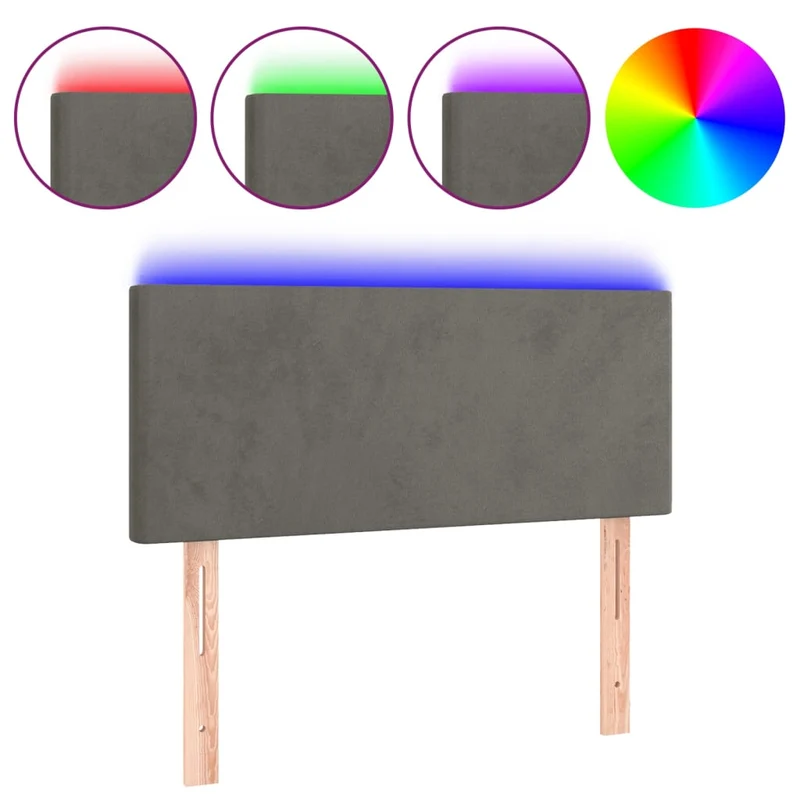 Tête de lit accessoire couchage chambre à coucher meuble à LED 80 x 5 x 78/88 cm tissu velours gris foncé TDL0201035