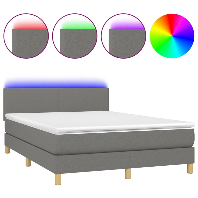 Cadre de lit LED avec sommier tête de lit matelas 140x200 cm tissu gris foncé TDL0208359