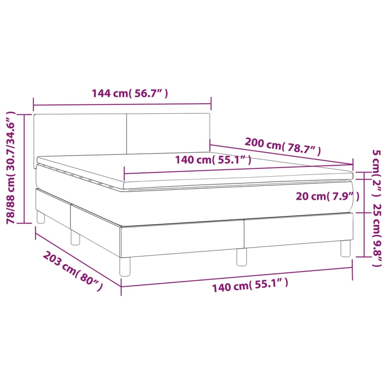 Cadre de lit LED avec sommier tête de lit matelas 140x200 cm tissu gris foncé TDL0208359