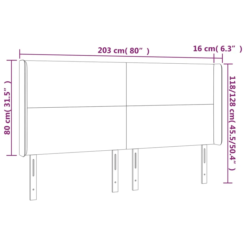 Tête de lit accessoire couchage chambre à coucher meuble avec rebord latéral 203 x 16 x 118/128 cm tissu gris clair TDL0205190