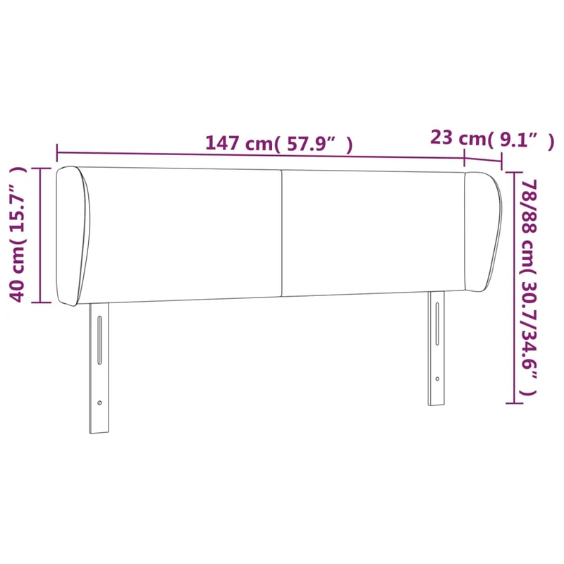 Tête de lit accessoire couchage chambre à coucher meuble avec rebord latéral 147 x 23 x 78/88 cm tissu velours gris foncé TDL0204993