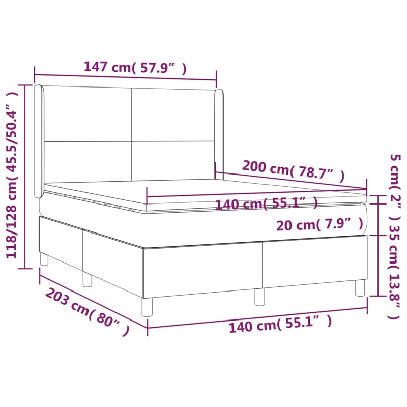 Cadre de lit LED avec sommier tête de lit matelas 140x200 cm tissu gris foncé TDL0208353