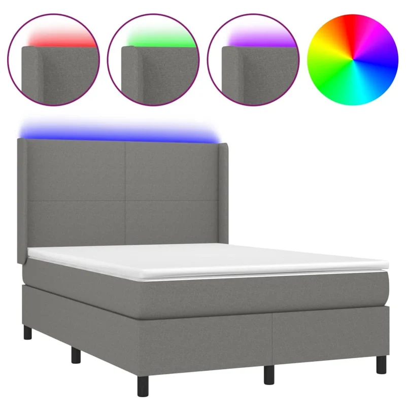 Cadre de lit LED avec sommier tête de lit matelas 140x200 cm tissu gris foncé TDL0208347