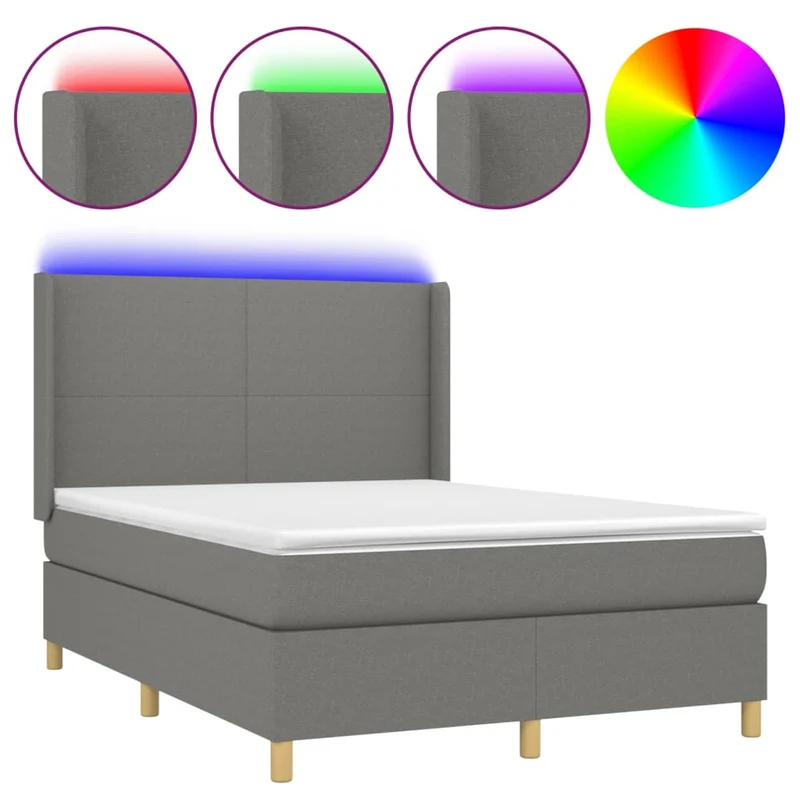 Cadre de lit LED avec sommier tête de lit matelas 140x190 cm tissu gris foncé TDL0208374