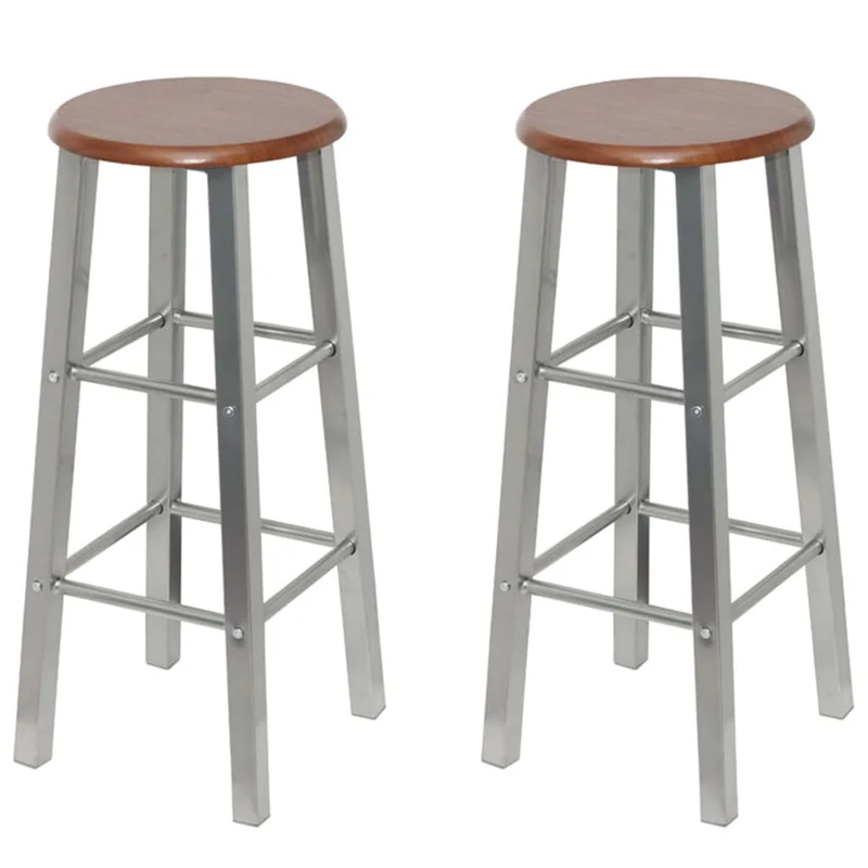 Lot de 4 tabourets de bar chaises hautes acier argenté + MDF DEC029905