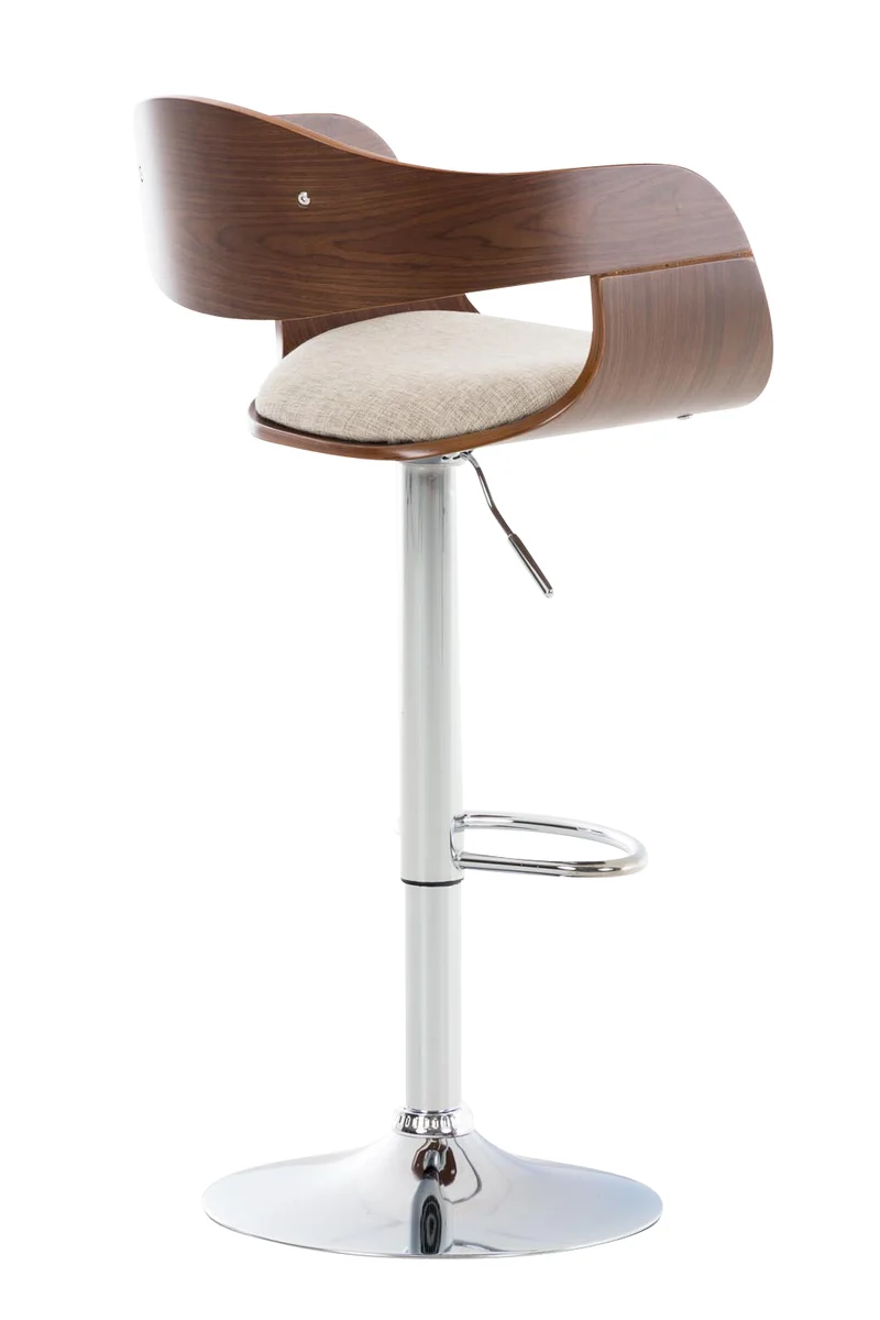Tabouret de bar x1 design scandinave en tissu crème et structure en bois couleur noyer 10_0005046