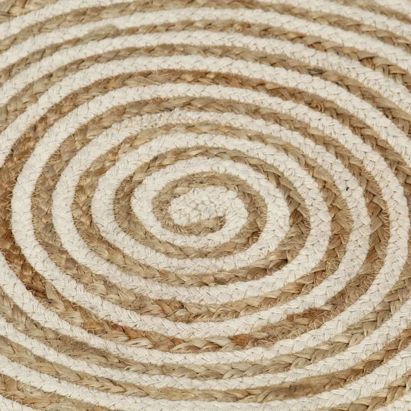 Tapis fait à la main Jute avec design de spirale Blanc 120 cm DEC023512