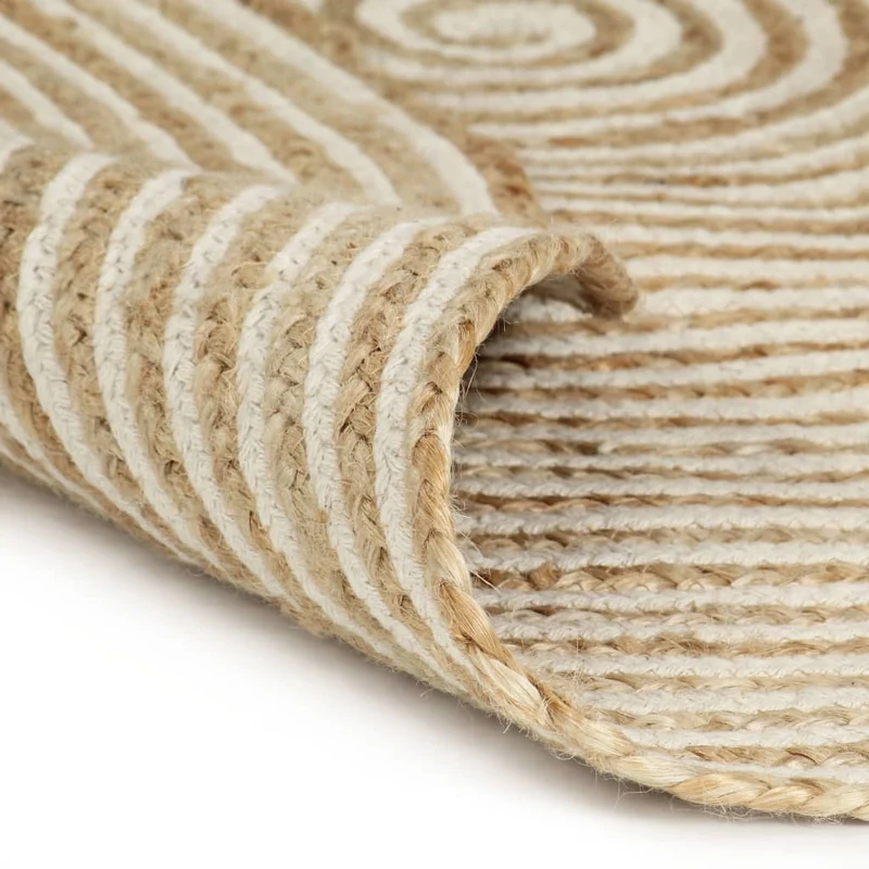Tapis fait à la main Jute avec design de spirale Blanc 120 cm DEC023512