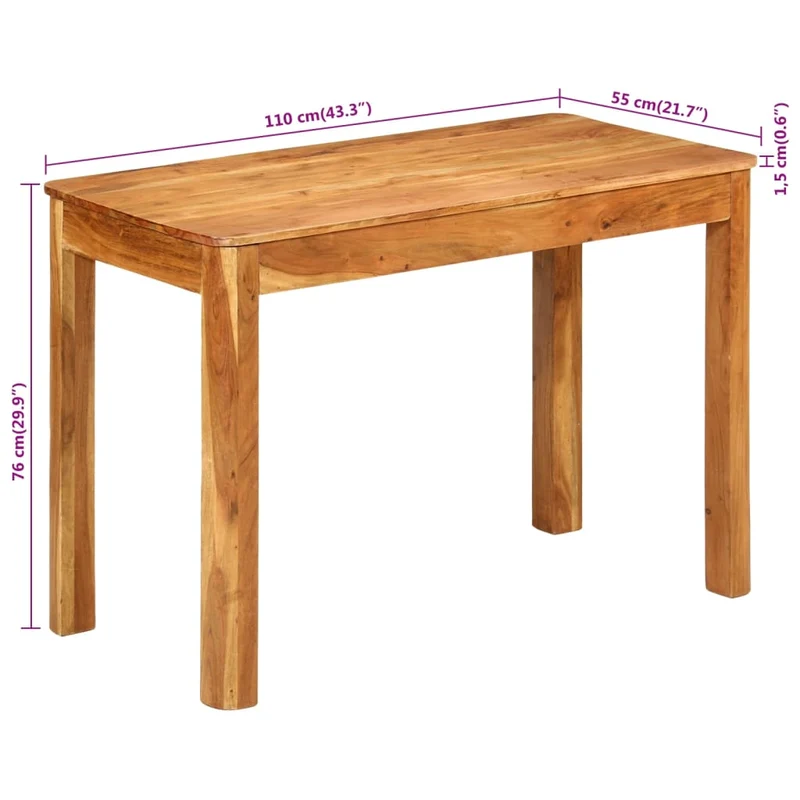 Table de salle à manger design moderne 110 x 55 x 76 cm bois d'acacia massif DEC036692