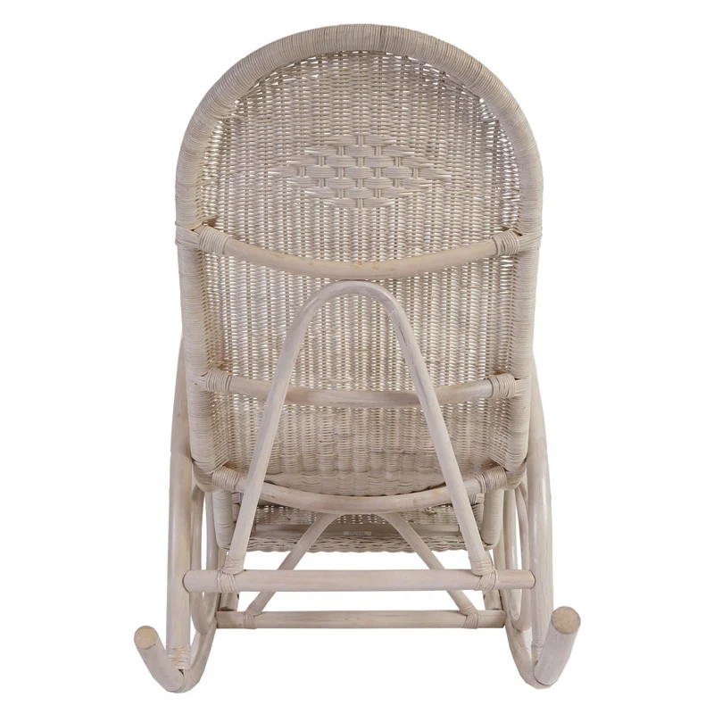 Fauteuil à bascule chaise Swing rocking chair en rotin blanc coussin crème 04_0003176