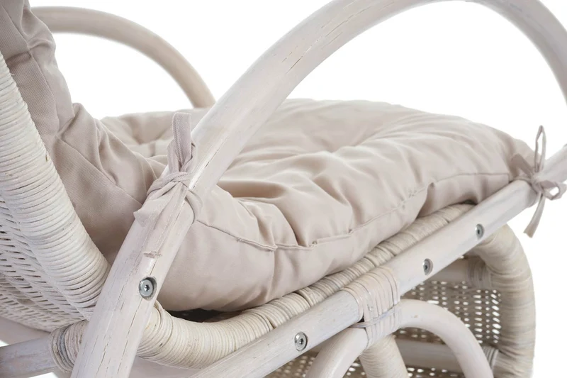 Fauteuil à bascule chaise Swing rocking chair en rotin blanc coussin crème 04_0003176