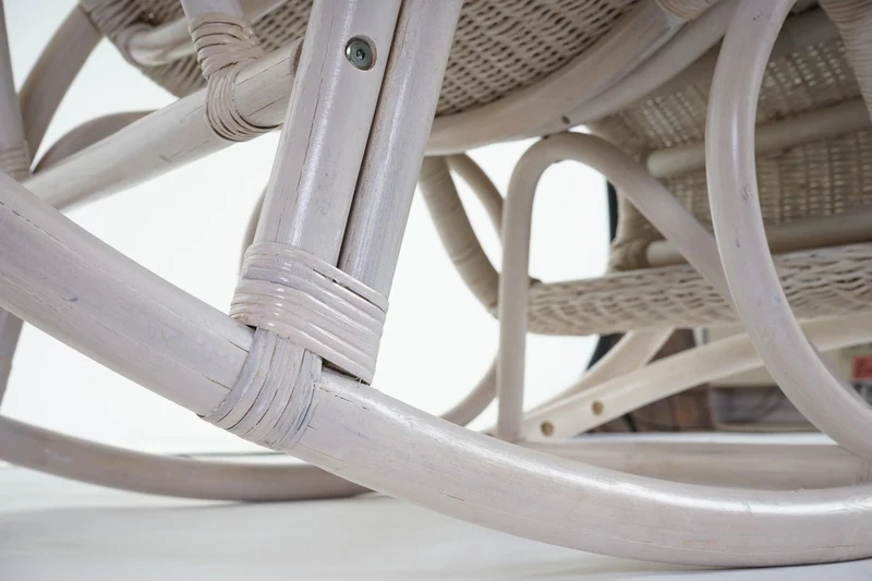 Fauteuil à bascule chaise Swing rocking chair en rotin blanc coussin crème 04_0003176