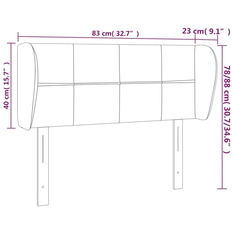Tête de lit accessoire couchage chambre à coucher meuble avec rebord latéral 83 x 23 x 78/88 cm tissu velours gris clair TDL0205116
