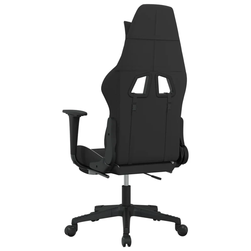 Fauteuil de bureau chaise gaming sur roulettes avec coussin lombaire avec repose-pieds en tissu blanc et noir DEC025833