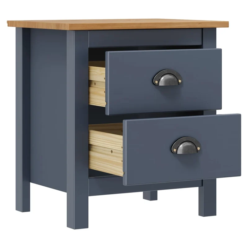 Table de chevet avec deux tiroirs 46 x 35 x 49,5 cm bois de pin solide gris et marron DEC034079