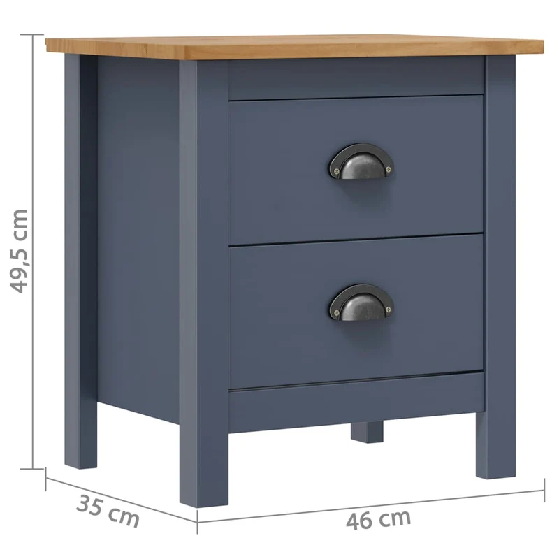 Table de chevet avec deux tiroirs 46 x 35 x 49,5 cm bois de pin solide gris et marron DEC034079