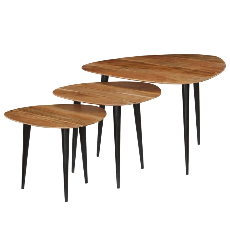 Lot de 3 tables d'appoint en bois d'acacia massif marron et acier DEC040449