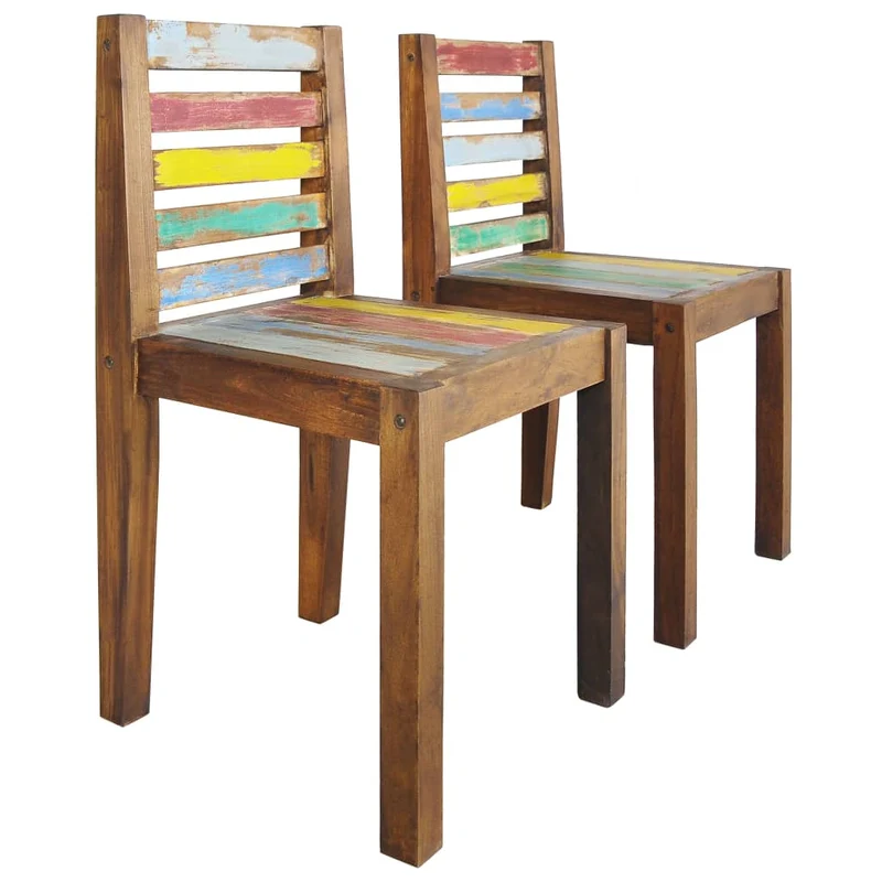 Lot de 2 chaises de salle à manger cuisine design vintage bois de récupération solide CDS020286