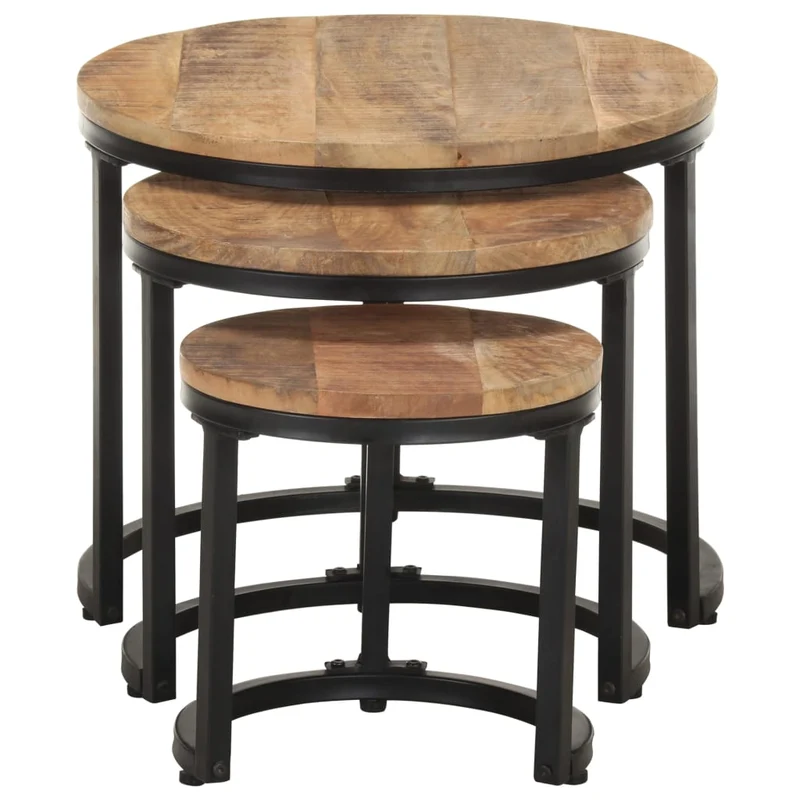Set de 3 tables d'appoint en bois de manguier et fer DEC032660