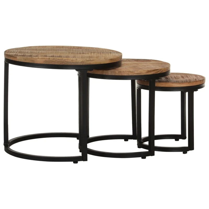 Set de 3 tables d'appoint en bois de manguier et fer DEC032660