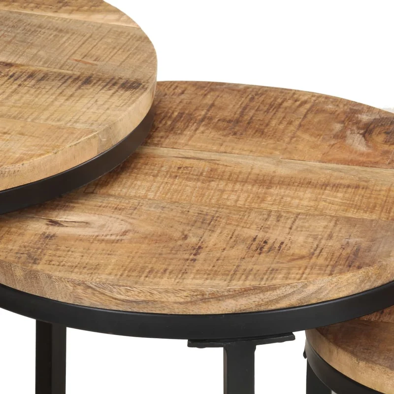Set de 3 tables d'appoint en bois de manguier et fer DEC032660