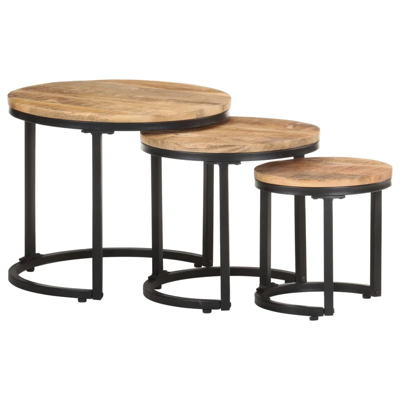 Set de 3 tables d'appoint en bois de manguier et fer DEC032660