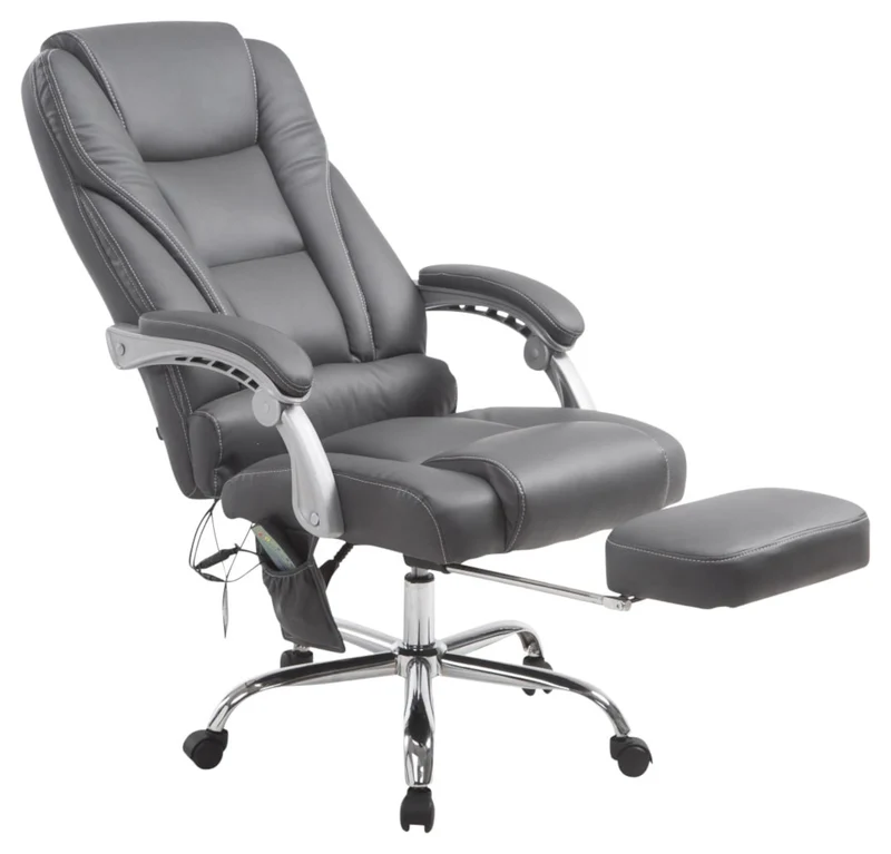 Fauteuil de bureau avec fonction massage repose-pieds dossier inclinable en PVC gris 10_0002584