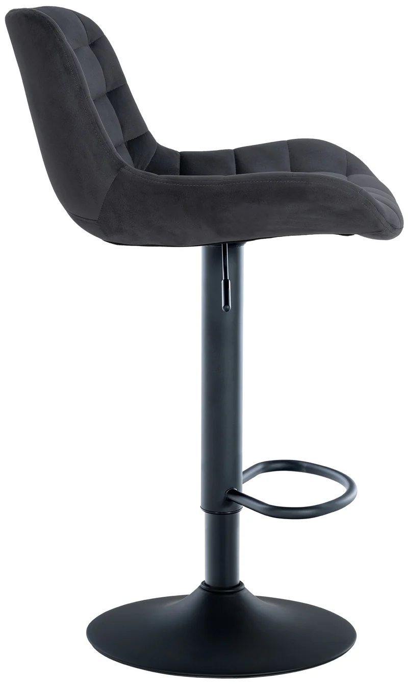 Tabouret de bar x1 en velours noir avec surpiqûres décoratives carrées cadre métal noir avec repose-pieds 10_0006205