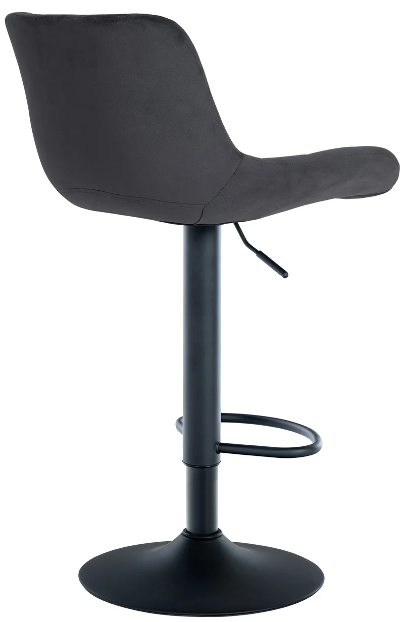 Tabouret de bar x1 en velours noir avec surpiqûres décoratives carrées cadre métal noir avec repose-pieds 10_0006205