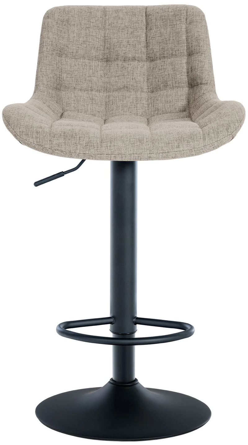 Lot de 2 tabourets de bar en tissu couleur taupe avec surpiqûres décoratives carrées cadre métal noir avec repose-pieds 10_0006069