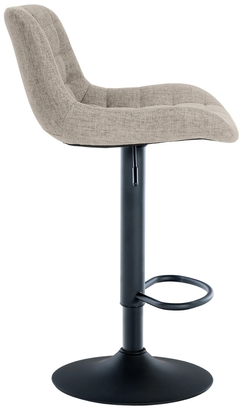Lot de 2 tabourets de bar en tissu couleur taupe avec surpiqûres décoratives carrées cadre métal noir avec repose-pieds 10_0006069