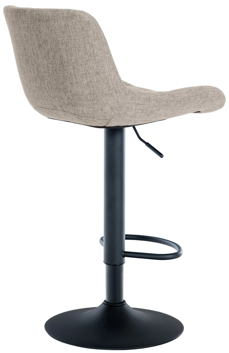 Lot de 2 tabourets de bar en tissu couleur taupe avec surpiqûres décoratives carrées cadre métal noir avec repose-pieds 10_0006069