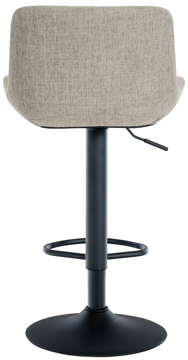 Lot de 2 tabourets de bar en tissu couleur taupe avec surpiqûres décoratives carrées cadre métal noir avec repose-pieds 10_0006069