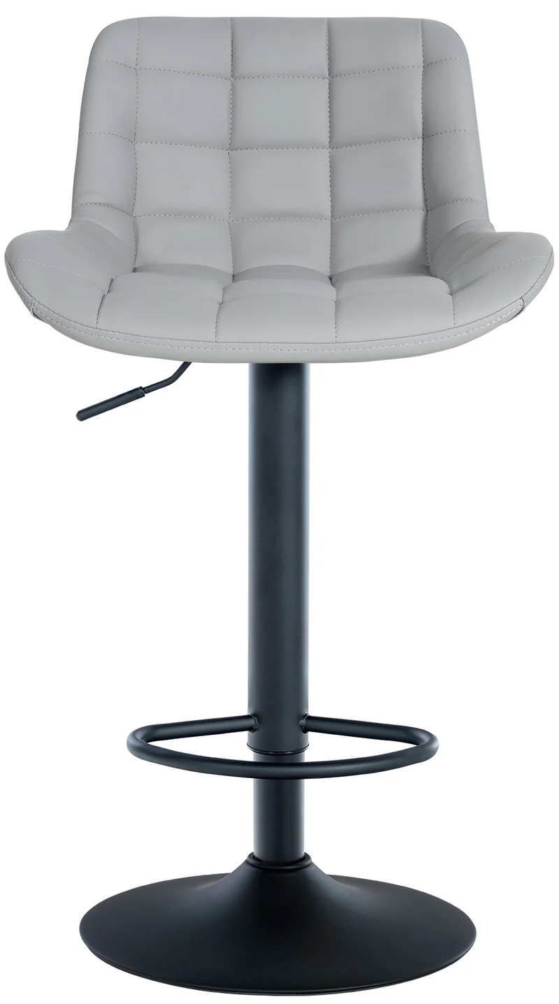 Lot de 2 tabourets de bar structure métallique noir assise en PVC gris avec surpiqûres 10_0004443