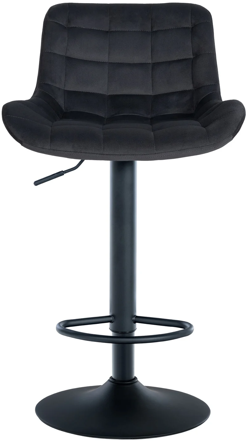 Lot de 2 tabourets de bar en velours noir avec surpiqûres décoratives carrées cadre métal noir avec repose-pieds 10_0006590