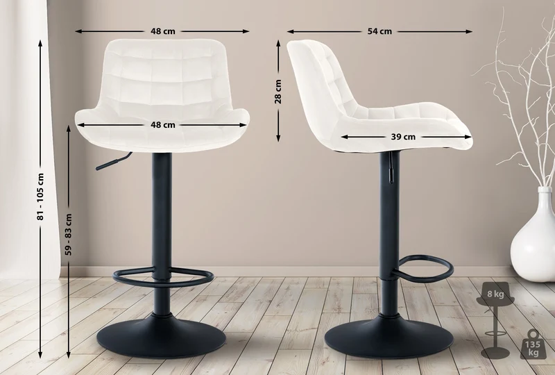 Tabouret de bar x1 structure métallique noir assise en velours crème avec surpiqûres 10_0005446