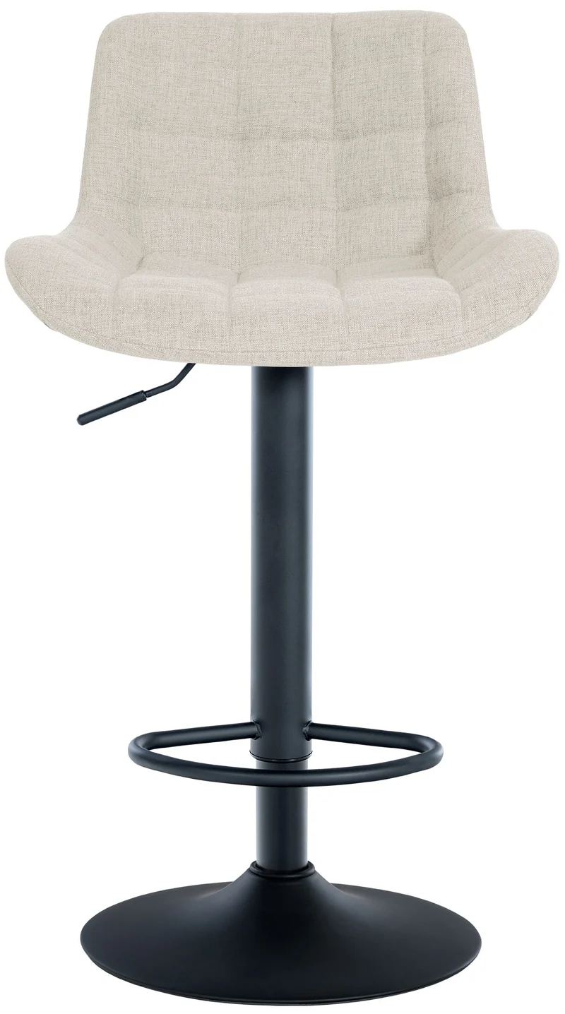 Lot de 2 tabourets de bar en tissu crème avec surpiqûres décoratives carrées cadre métal noir avec repose-pieds 10_0006065