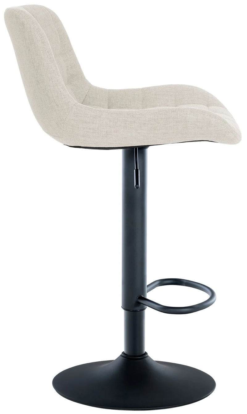 Lot de 2 tabourets de bar en tissu crème avec surpiqûres décoratives carrées cadre métal noir avec repose-pieds 10_0006065