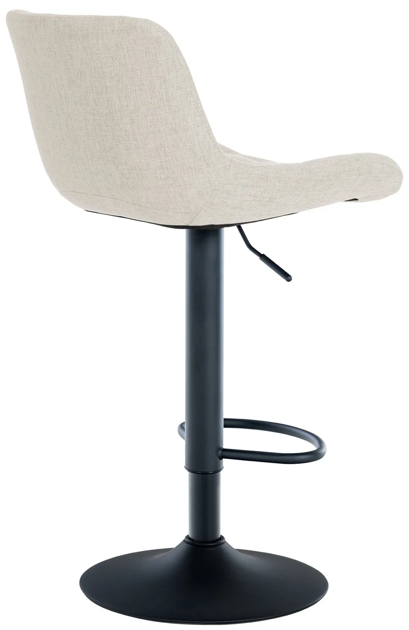 Lot de 2 tabourets de bar en tissu crème avec surpiqûres décoratives carrées cadre métal noir avec repose-pieds 10_0006065
