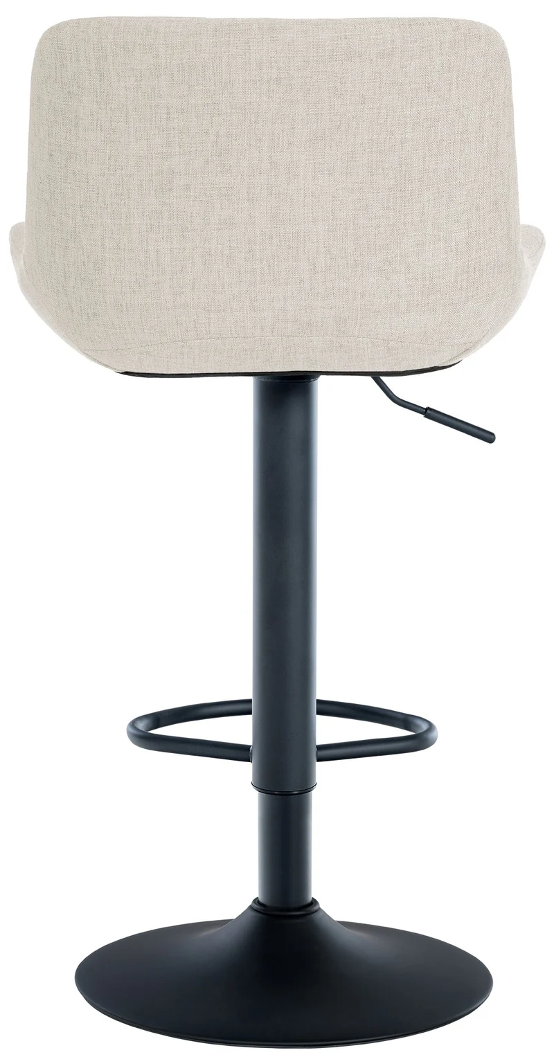 Lot de 2 tabourets de bar en tissu crème avec surpiqûres décoratives carrées cadre métal noir avec repose-pieds 10_0006065