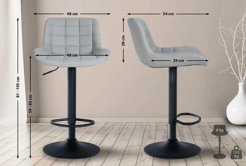 Tabouret de bar x1 structure métallique noir assise en PVC gris avec surpiqûres 10_0005445