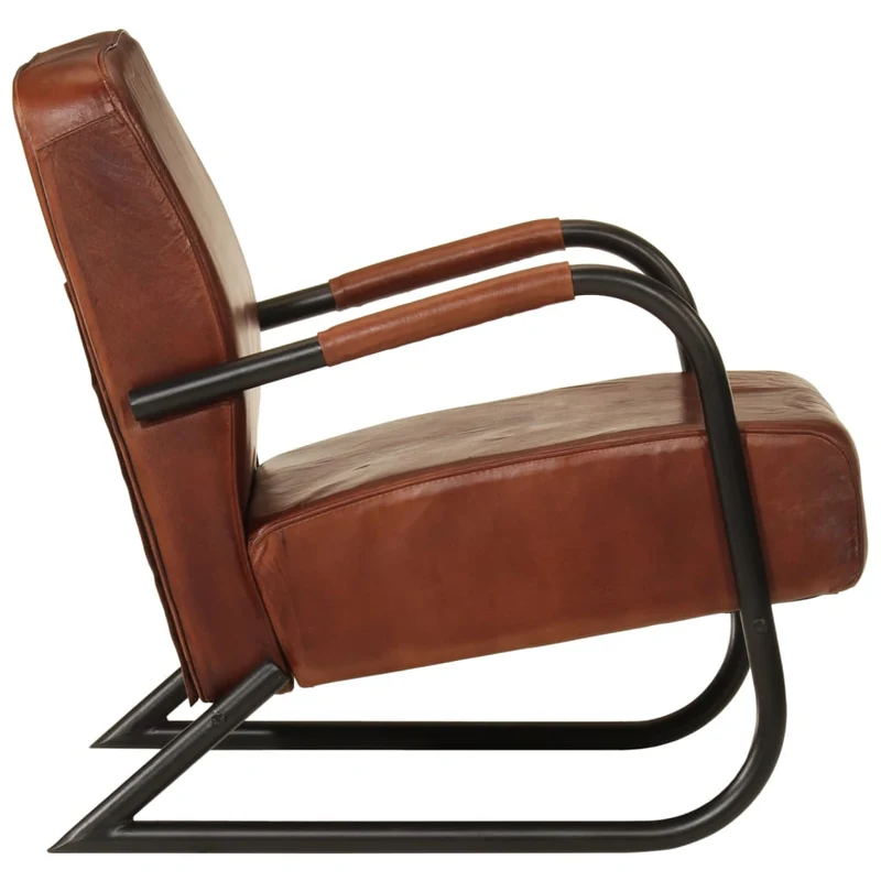 Fauteuil lounge design et moderne avec accoudoirs en cuir véritable marron DEC028634