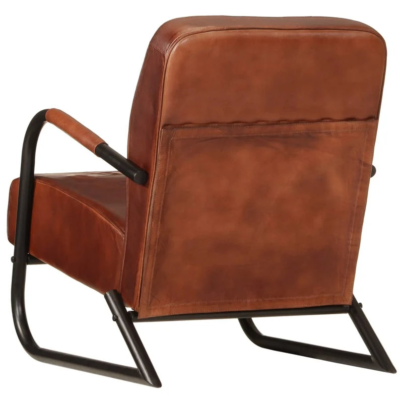 Fauteuil lounge design et moderne avec accoudoirs en cuir véritable marron DEC028634