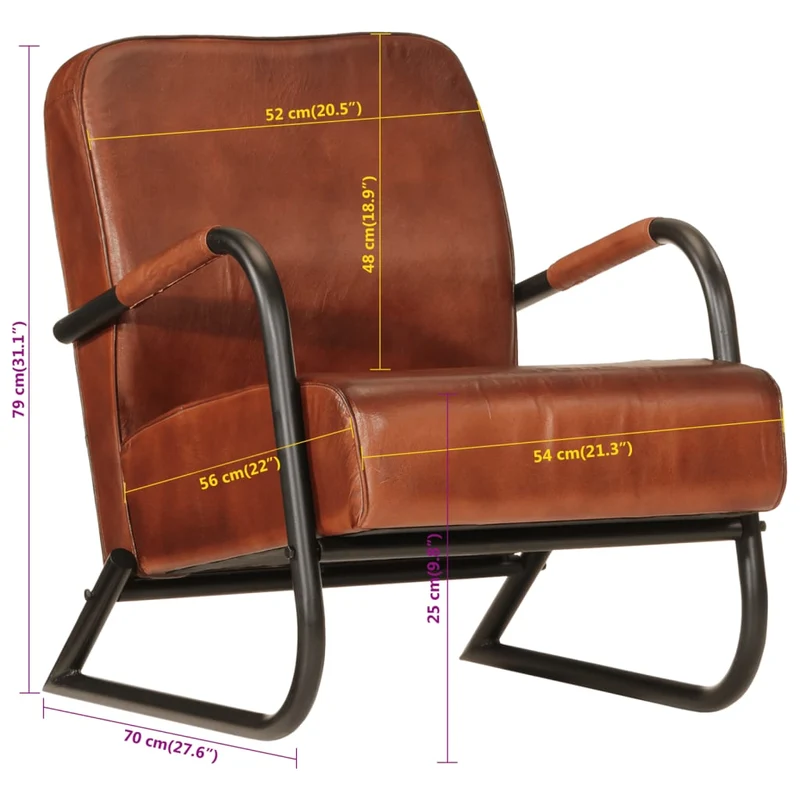 Fauteuil lounge design et moderne avec accoudoirs en cuir véritable marron DEC028634