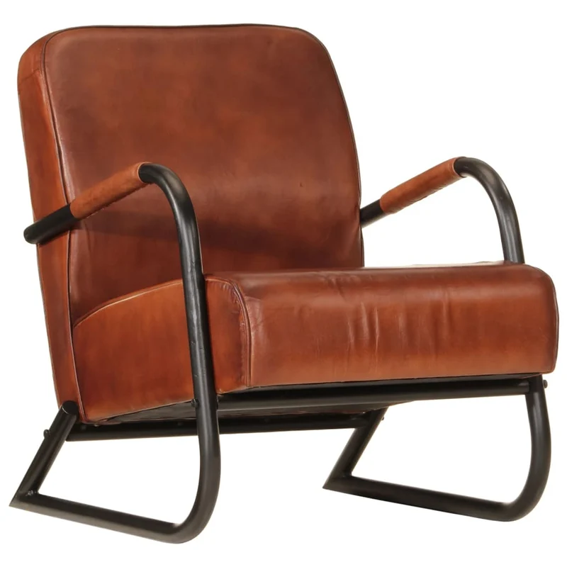 Fauteuil lounge design et moderne avec accoudoirs en cuir véritable marron DEC028634