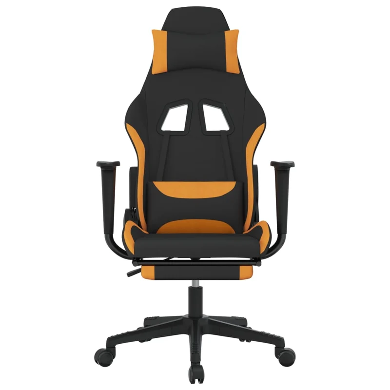 Fauteuil de bureau chaise gaming avec coussin lombaire avec repose-pied noir et orange tissu orange DEC025842