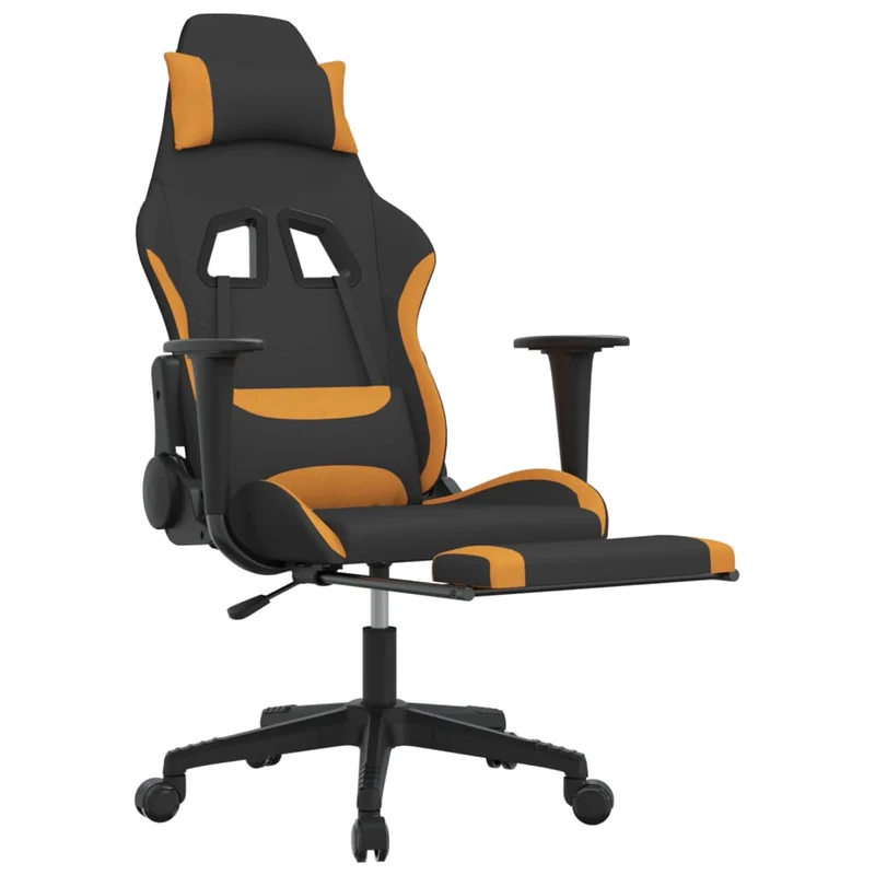 Fauteuil de bureau chaise gaming sur roulettes avec repose-pied en tissu noir et orange DEC025788
