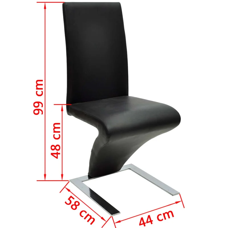 Set de 4 chaises de salle à manger design moderne forme en zigzag en PVC noir DEC025644